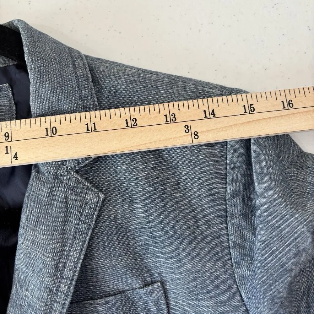 J Crew Blue Chambray Blazer Jacket Women 0 Cotton Schoolboy Office Academia